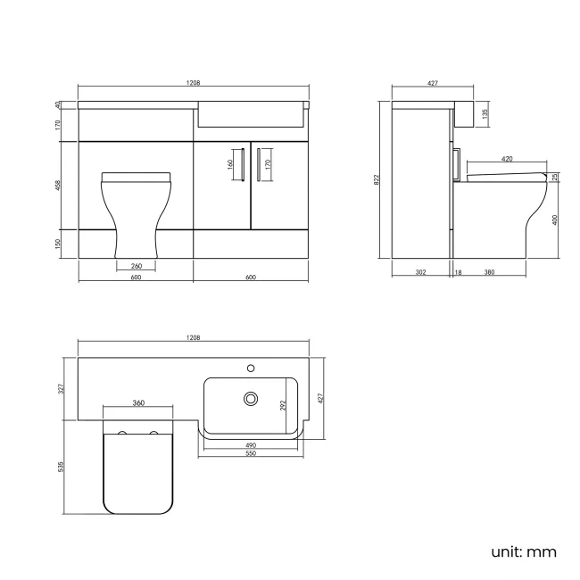 Harper Navy Blue Combination Vanity Basin and Houston Toilet 1200mm - Right Handed