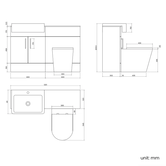 Harper Navy Blue Combination Vanity Basin with Marble Top & Boston Toilet 1200mm