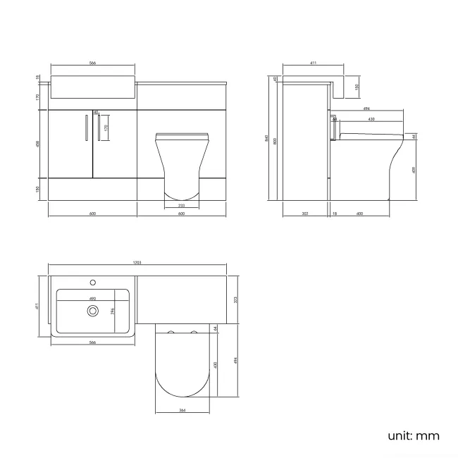 Harper Navy Blue Combination Vanity Basin and Tucson Toilet 1200mm - Black Accents