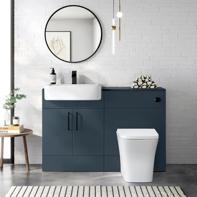 Harper Navy Blue Combination Vanity Basin and Houston Toilet 1200mm - Black Accents