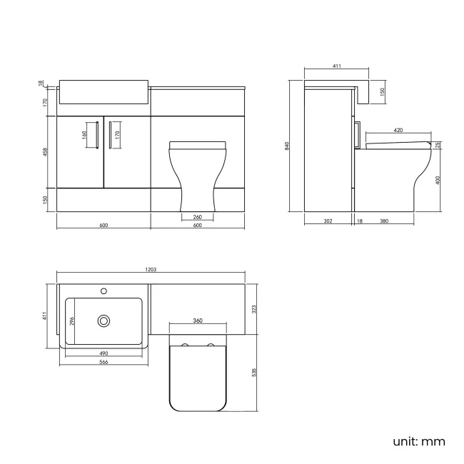 Harper Navy Blue Combination Vanity Basin and Houston Toilet 1200mm - Black Accents