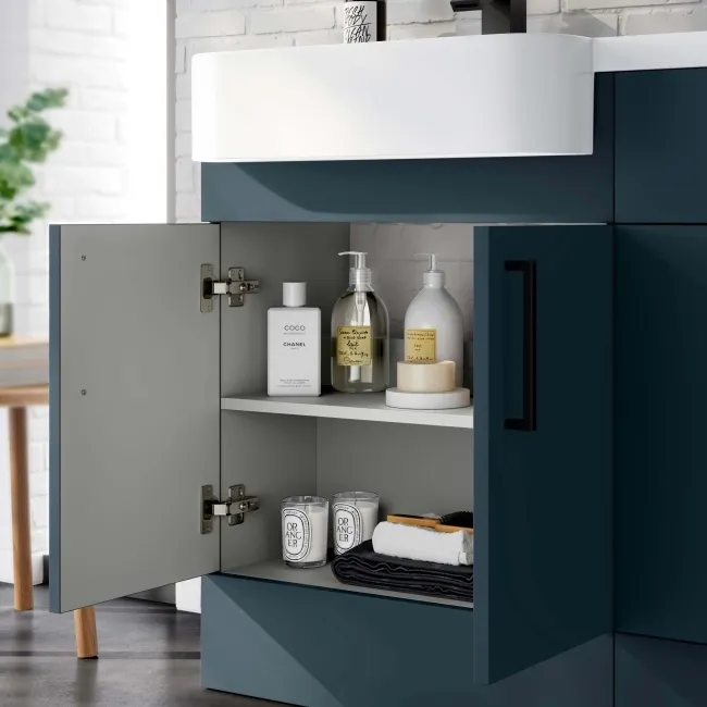 Harper Navy Blue Basin Vanity and Back To Wall Toilet Unit 1200mm (Excludes Toilet) - Black Accents - Left Handed