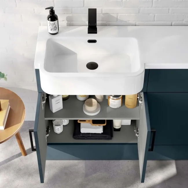 Harper Navy Blue Basin Vanity and Back To Wall Toilet Unit 1200mm (Excludes Toilet) - Black Accents - Left Handed