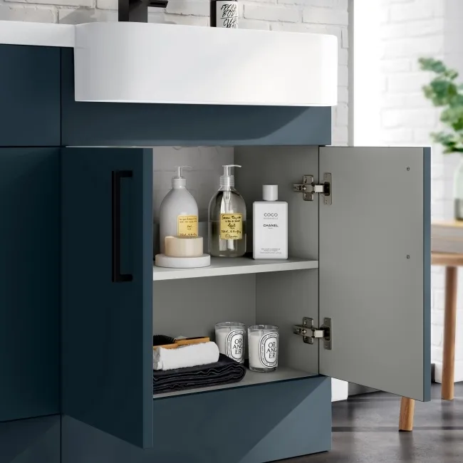 Harper Navy Blue Combination Vanity Basin and Houston Toilet 1200mm - Black Accents - Right Handed