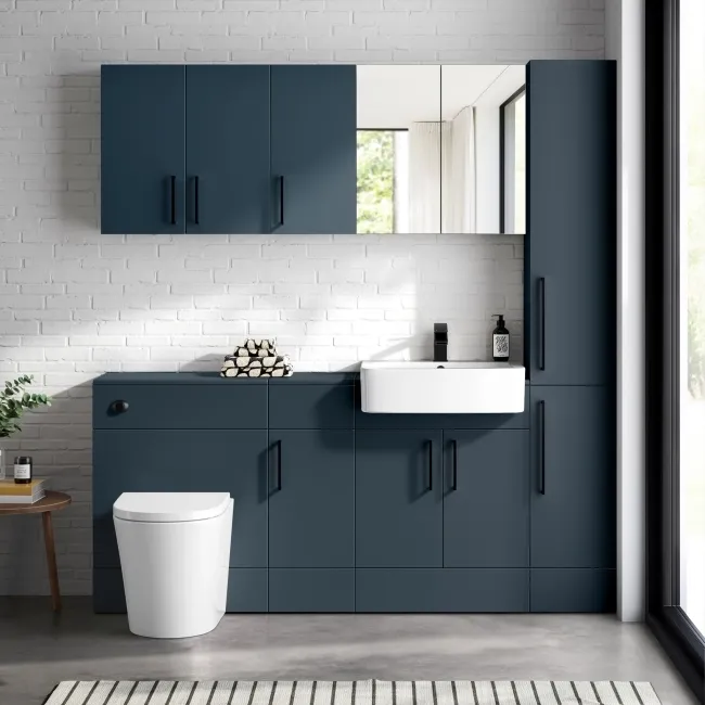 Harper Navy Blue Combination Vanity Basin and Boston Toilet 1500mm - Black Accents