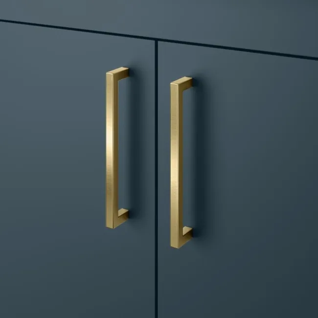 Harper Navy Blue Basin Vanity with Marble Top & Back To Wall Unit 1200mm (Excludes Toilet) - Brushed Brass Accents