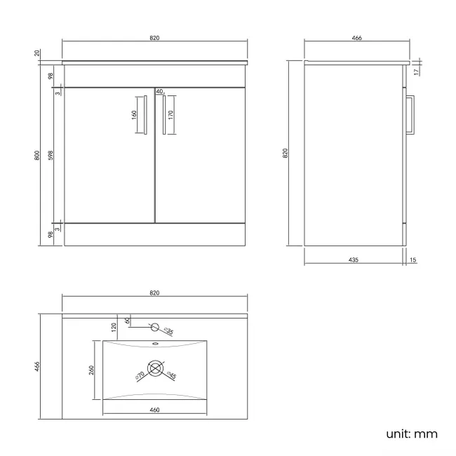 Mersey Gloss White Basin Vanity 800mm - Black Accents
