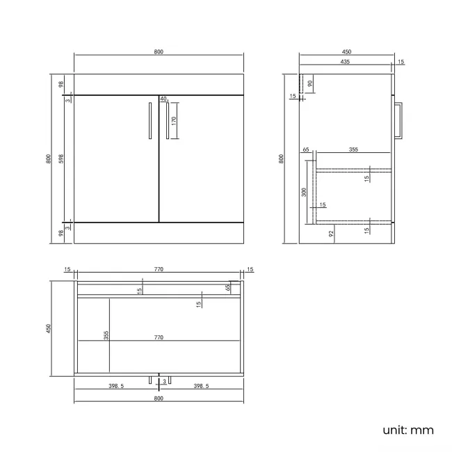 Mersey Gloss White Basin Vanity 800mm - Black Accents