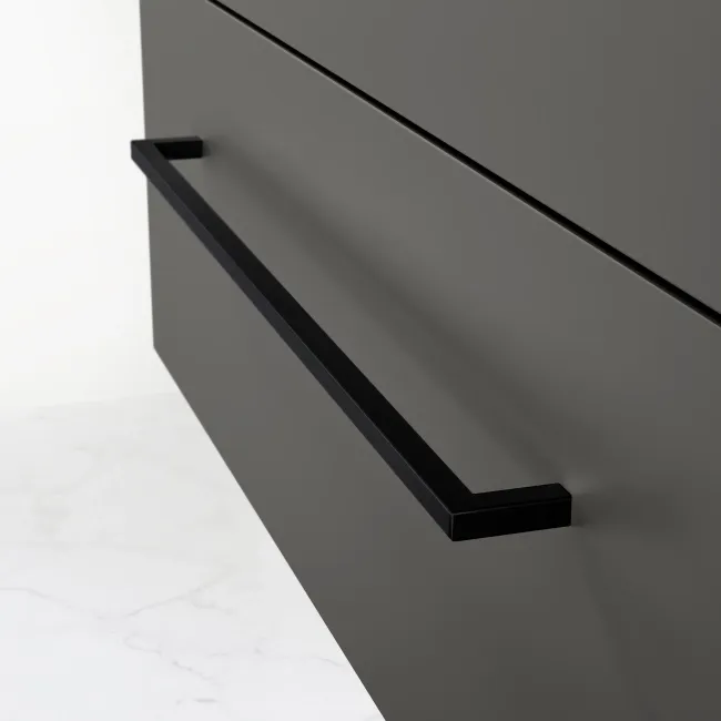 Elba Graphite Grey Wall Hung Drawer Vanity with Marble Top & Cody Basin 800mm - Black Accents