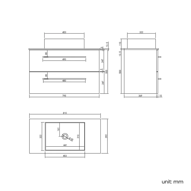 Elba Graphite Grey Wall Hung Drawer Vanity with Marble Top & Cody Basin 800mm - Brushed Brass Accents
