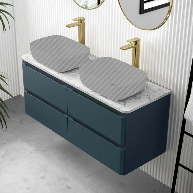 Corsica Inky Blue Wall Hung Drawer Vanity with Marble Top 1200mm - Excludes Counter Top Basin