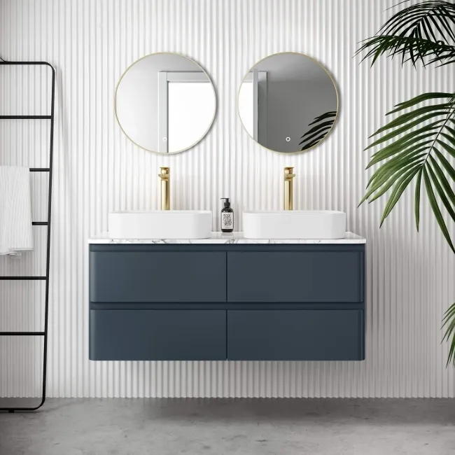 Corsica Inky Blue Wall Hung Drawer Vanity with Marble Top & Marin Basin 1200mm