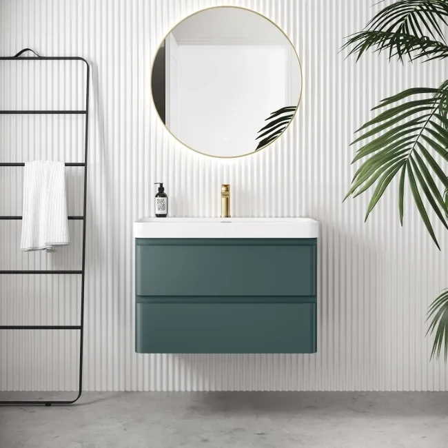 Corsica Midnight Green Wall Hung Basin Drawer Vanity 800mm