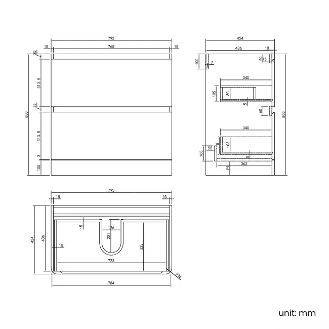 Corsica Midnight Green Basin Drawer Vanity 800mm