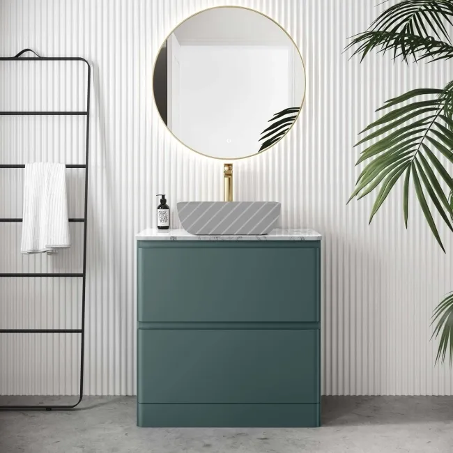 Corsica Midnight Green Drawer Vanity with Marble Top 800mm - Excludes Counter Top Basin