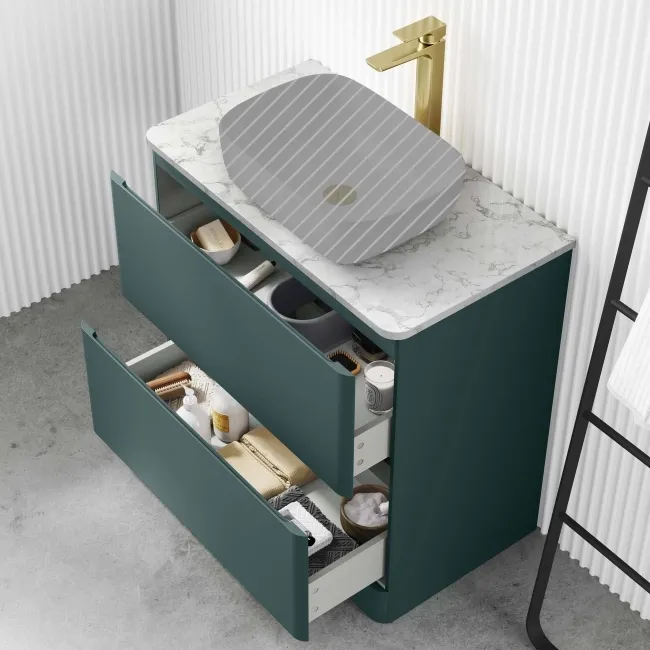 Corsica Midnight Green Drawer Vanity with Marble Top 800mm - Excludes Counter Top Basin