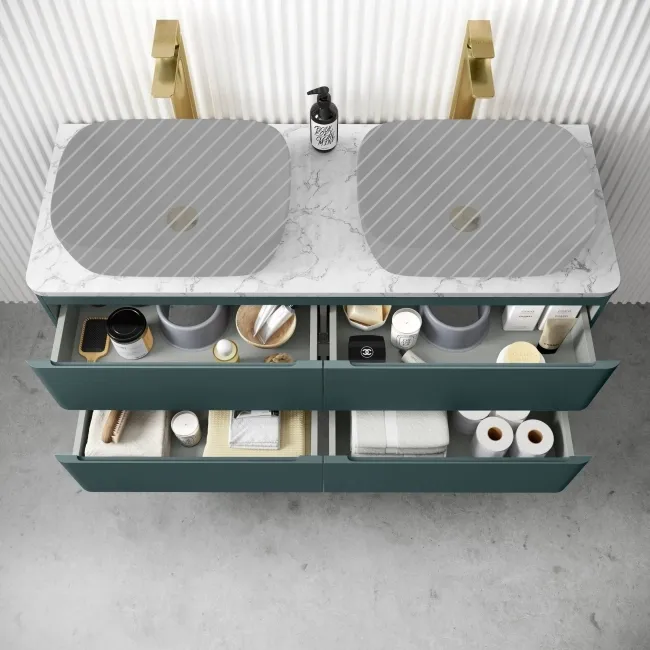 Corsica Midnight Green Wall Hung Drawer Vanity with Marble Top 1200mm - Excludes Counter Top Basin