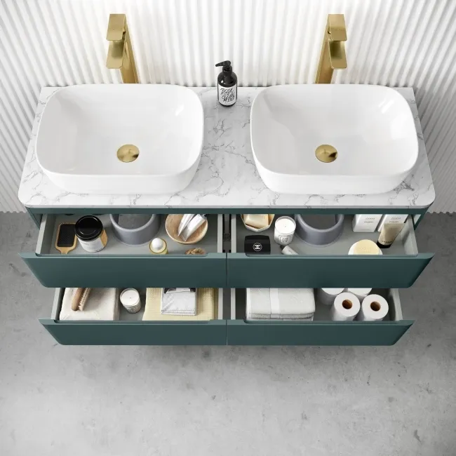 Corsica Midnight Green Wall Hung Drawer Vanity with Marble Top & Curved Counter Top Basin 1200mm