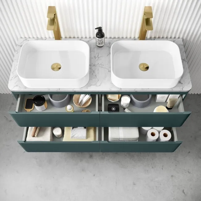 Corsica Midnight Green Wall Hung Drawer Vanity with Marble Top & Marin Basin 1200mm