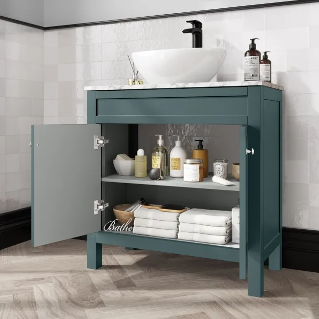 Bermuda Midnight Green Vanity with Marble Top & Oval Counter Top Basin 800mm