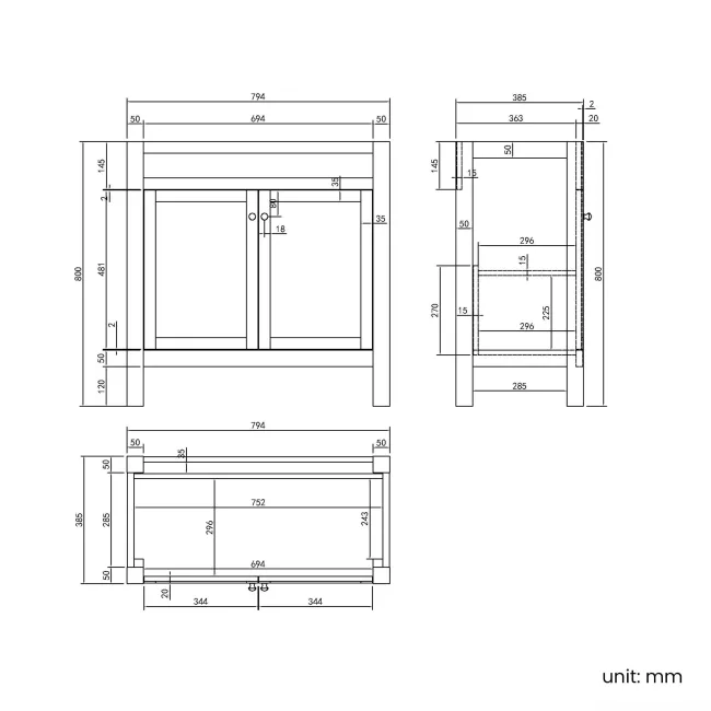 Bermuda Midnight Green Vanity with Marble Top & Curved Counter Top Basin 800mm