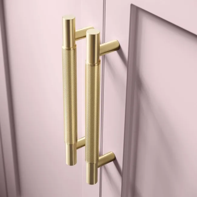 Bermuda Cashmere Pink Double Basin Vanity 1200mm - Brass Knurled Handles