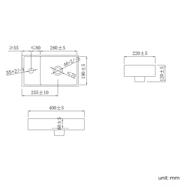 Quartz Gloss White Cloakroom Floor Standing Basin Vanity 400mm