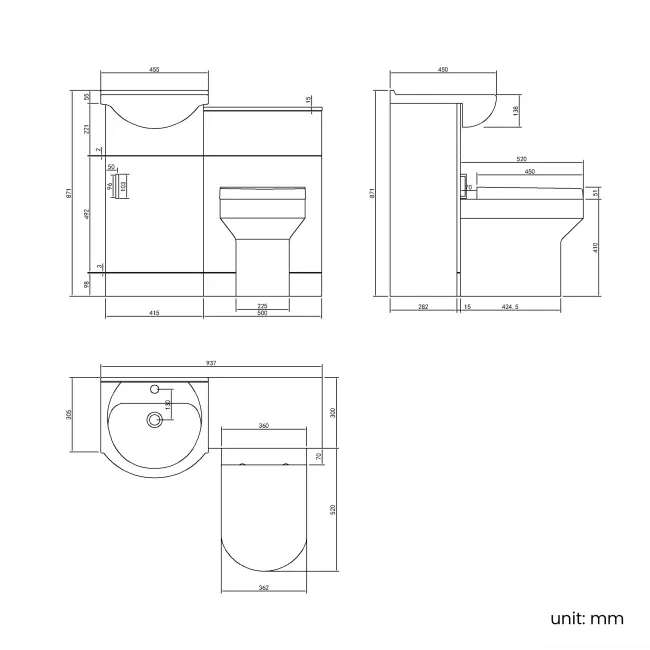 Quartz Gloss White Combination Vanity Basin and Denver Toilet 950mm