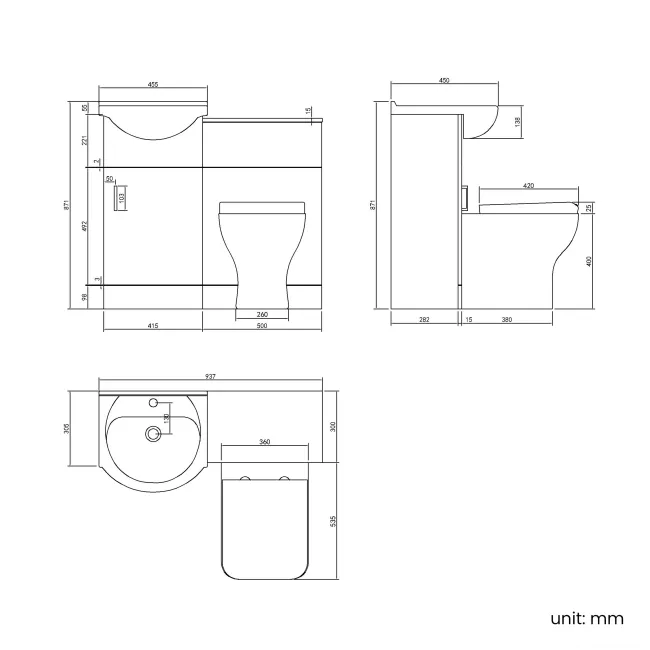 Quartz Gloss White Combination Vanity Basin and Houston Toilet 950mm