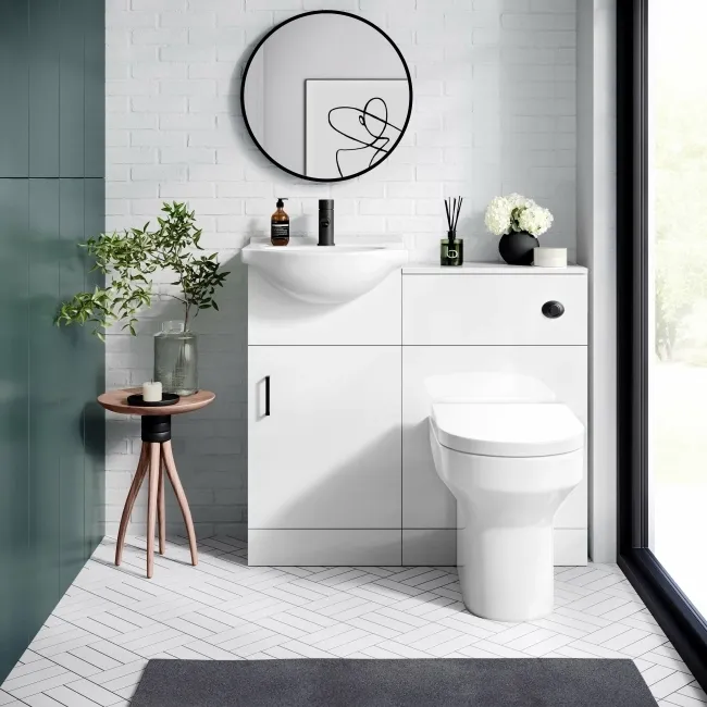Quartz Gloss White Combination Vanity Basin and Denver Toilet 950mm - Black Accents