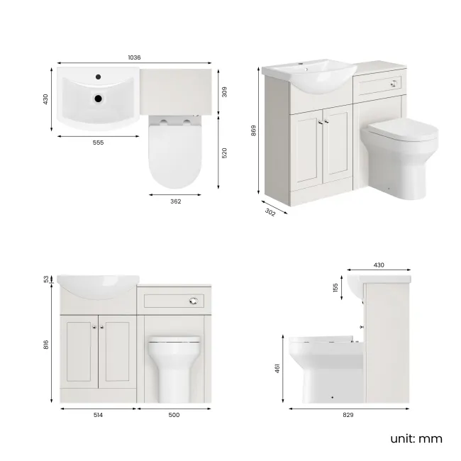 Capri Cotton White Combination Vanity Basin and Denver Toilet 1050mm - Chrome Handles