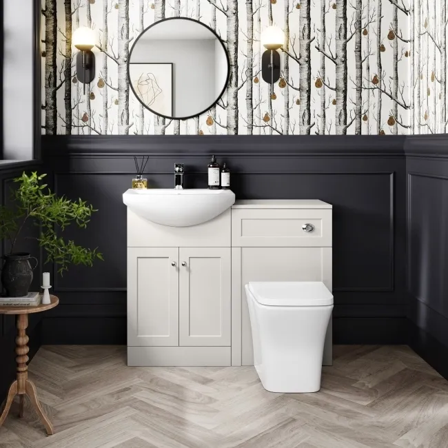 Capri Cotton White Combination Vanity Basin and Houston Toilet 1050mm - Chrome Handles