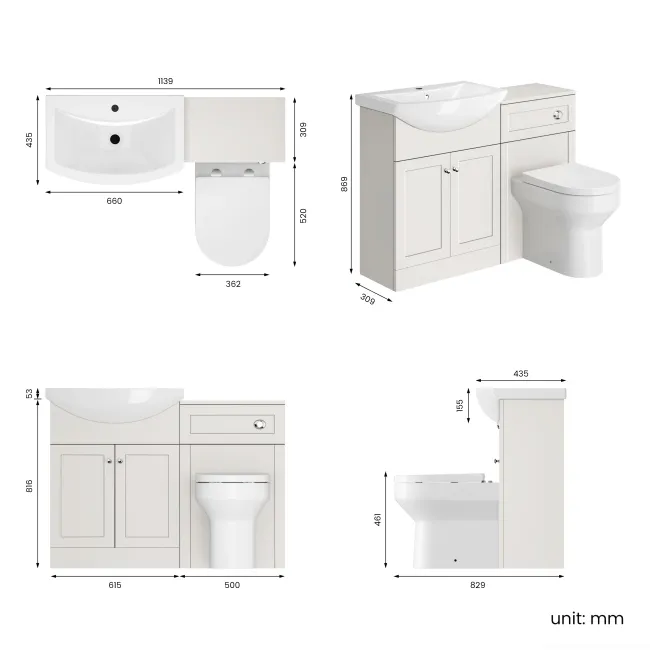 Capri Cotton White Combination Vanity Basin and Denver Toilet 1150mm - Chrome Handles