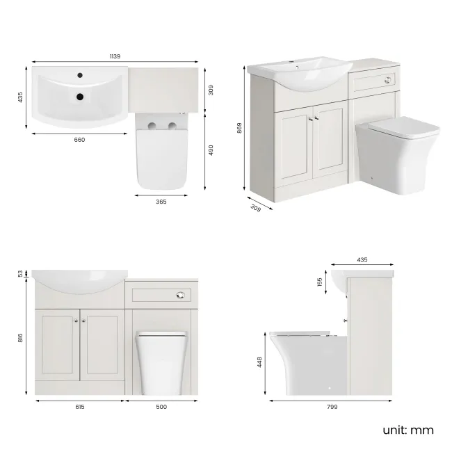 Capri Cotton White Combination Vanity Basin and Houston Toilet 1150mm - Chrome Handles