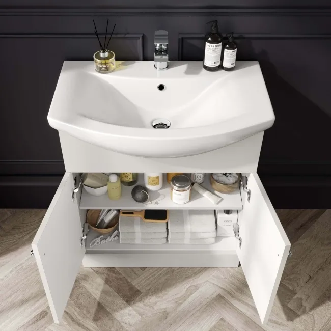 Capri Cotton White Basin Vanity and Back To Wall Unit 1350mm (Excludes Toilet) - Chrome Handles