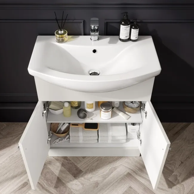 Capri Cotton White Combination Vanity Basin and Denver Toilet 1350mm - Chrome Handles