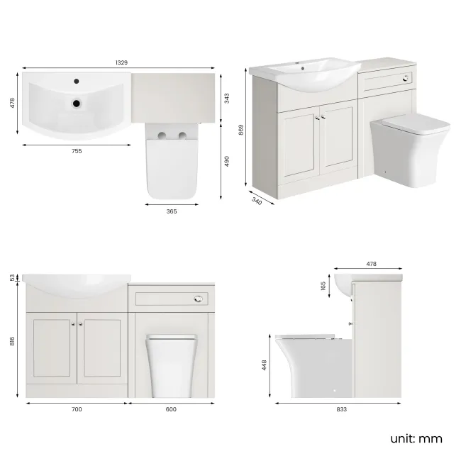 Capri Cotton White Combination Vanity Basin and Houston Toilet 1350mm - Chrome Handles