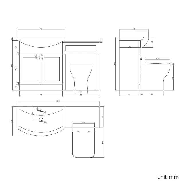 Capri Cotton White Combination Vanity Basin and Houston Toilet 1350mm - Chrome Handles