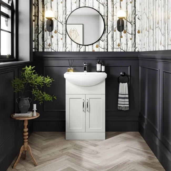 Capri Cotton White Vanity with Semi Recessed Basin 550mm - Traditional Handles