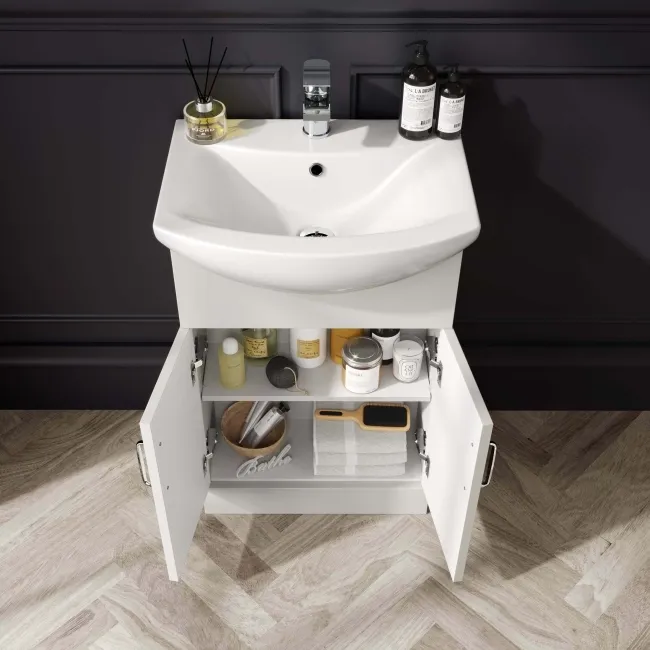Capri Cotton White Vanity with Semi Recessed Basin 550mm - Traditional Handles