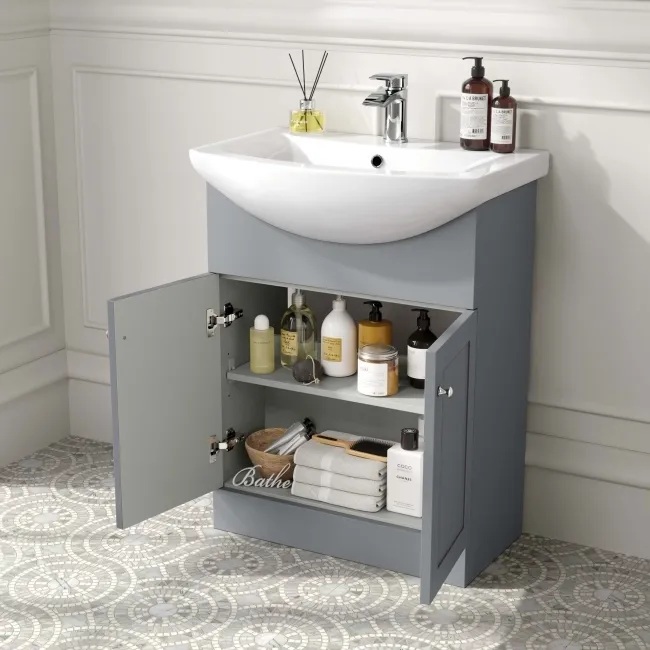 Capri Fog Grey Vanity with Semi Recessed Basin 650mm - Brushed Handles
