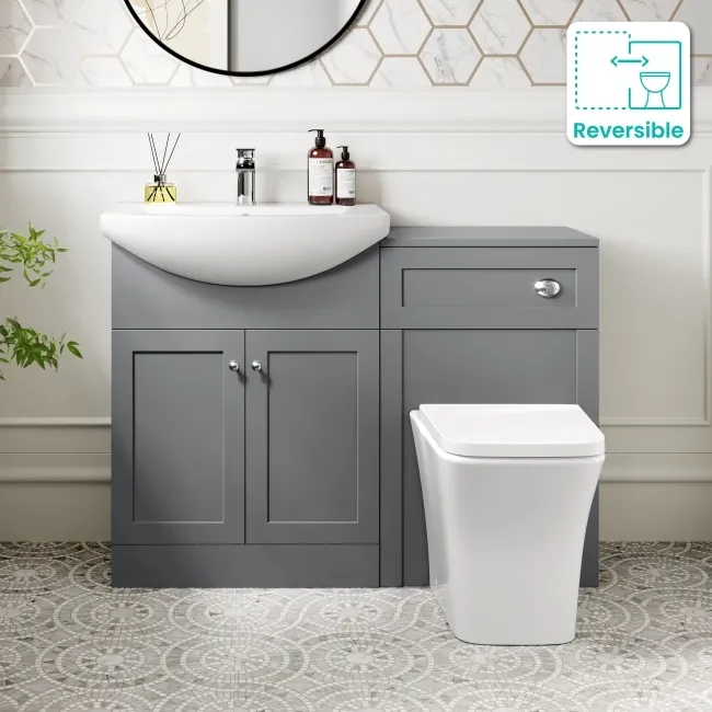 Capri Fog Grey Combination Vanity Basin and Houston Toilet 1150mm - Chrome Handles
