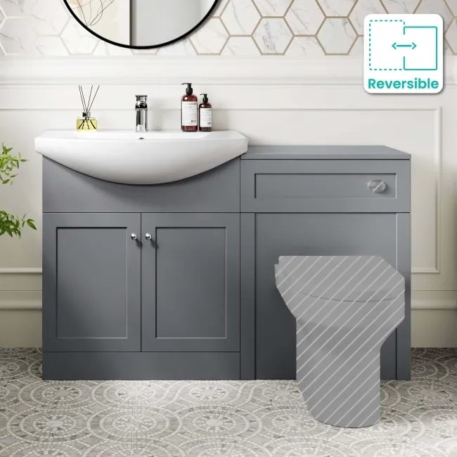 Capri Fog Grey Basin Vanity and Back To Wall Unit 1350mm (Excludes Toilet) - Chrome Handles