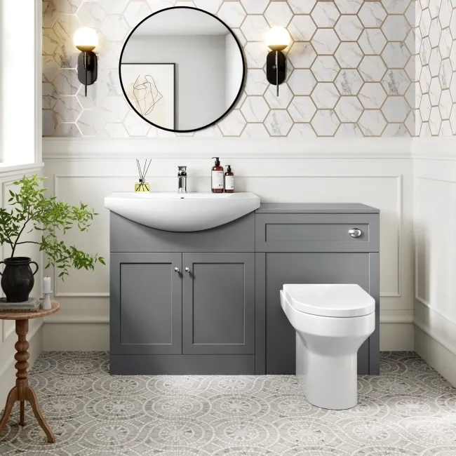 Capri Fog Grey Combination Vanity Basin and Denver Toilet 1350mm - Chrome Handles