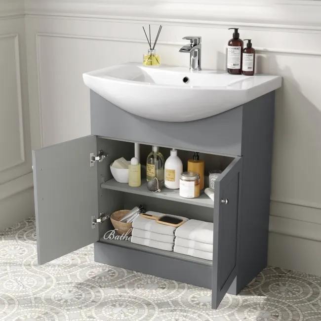 Capri Fog Grey Combination Vanity Basin and Denver Toilet 1350mm - Chrome Handles