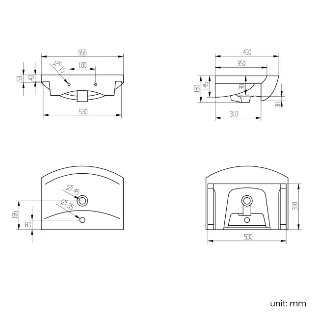 Capri Fog Grey Vanity with Semi Recessed Basin 550mm - Traditional Handles