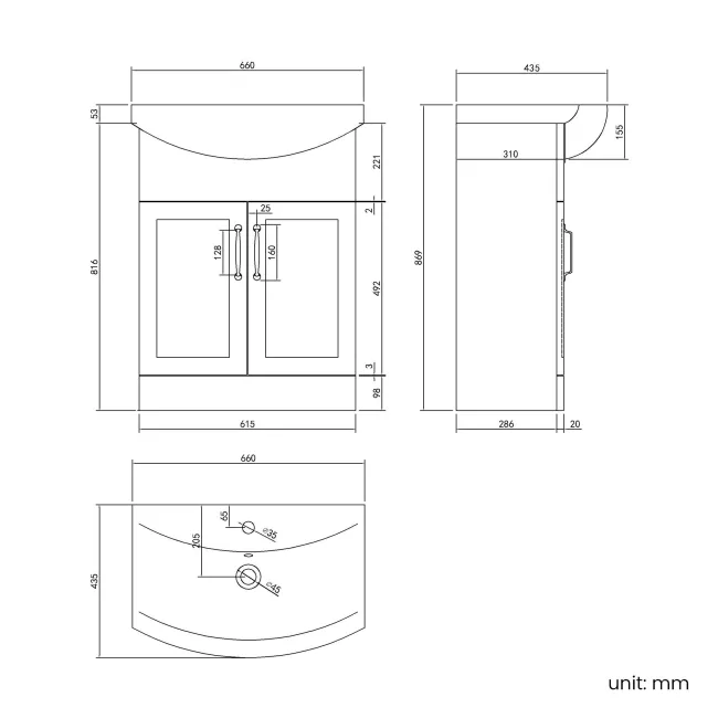 Capri Fog Grey Vanity with Semi Recessed Basin 650mm - Traditional Handles