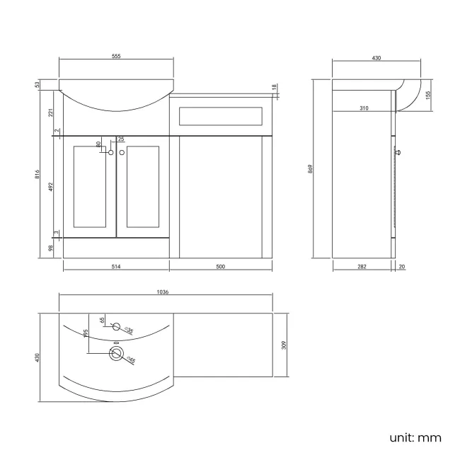 Capri Slate Grey Basin Vanity and Back To Wall Unit 1050mm (Excludes Toilet) - Chrome Handles