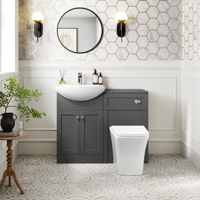 Capri Slate Grey Combination Vanity Basin and Houston Toilet 1050mm - Chrome Handles