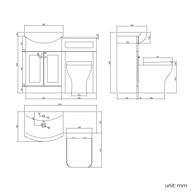 Capri Slate Grey Combination Vanity Basin and Houston Toilet 1050mm - Chrome Handles